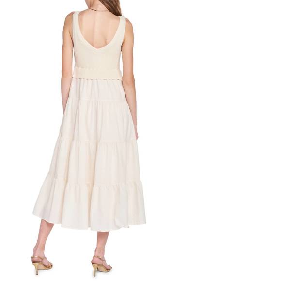En Saison Dresses Nwt En Saison Mixed Media Tiered Midi Dress In Natural Poshmark